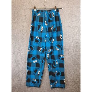Sesame Street Pajama Pants XS Blue Cookie Monster Buffalo Plaid Loungewear Cozy